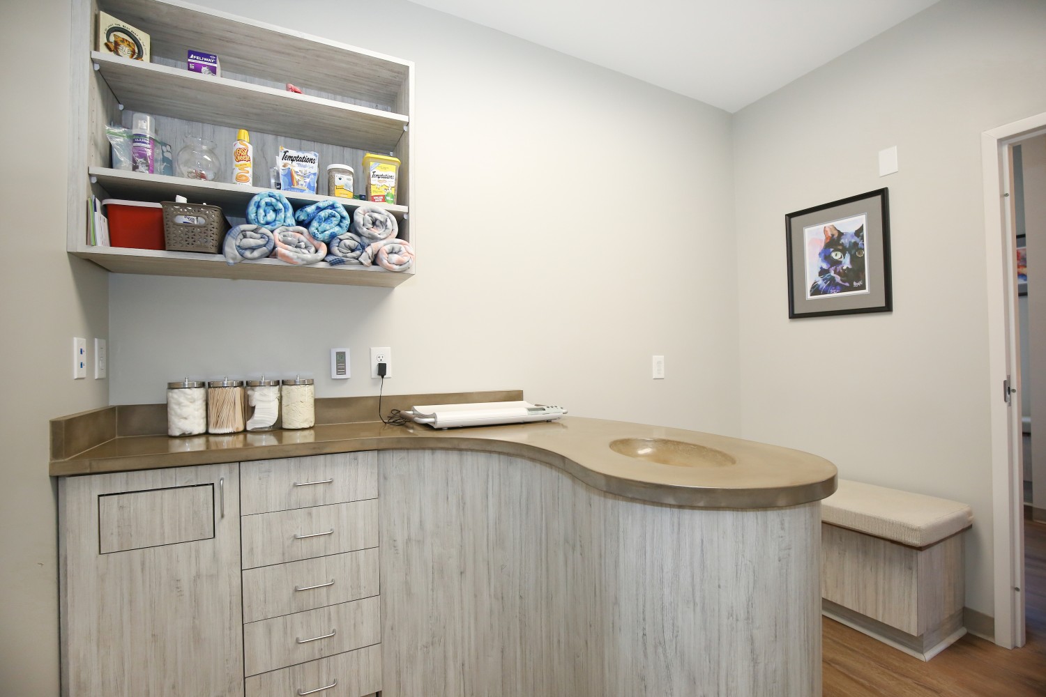 Heated table in cat exclusive exam room